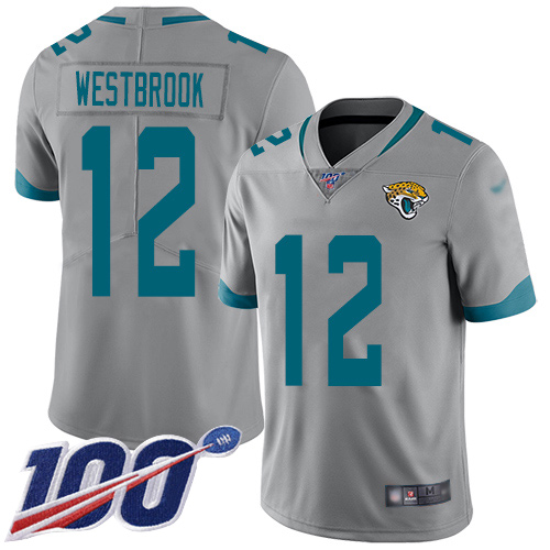 Men Nike Jacksonville Jaguars 12 Dede Westbrook Silver Stitched NFL Limited Inverted Legend 100th Season Jersey